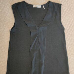 Sandro Linen sleeveless Top Black Women's Sz S office minimalist with silk yoke